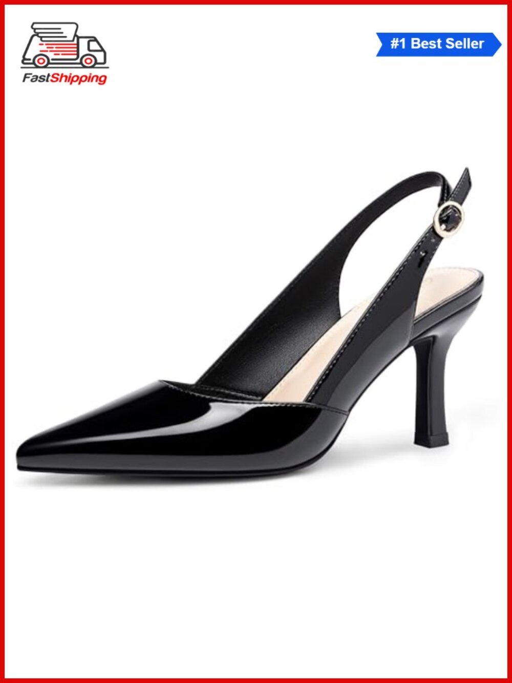 ✨ Rilista Faux Leather Slingback Kitten Heels Pointed Toe Dress Pumps